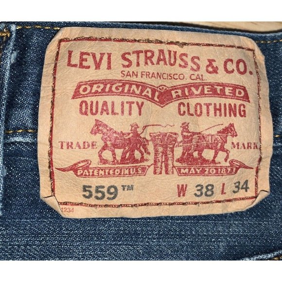 Levis 559 Sz 38x34 Relaxed Straight Fit Zip Fly Jeans Distressed 100% Cotton EUC - Picture 7 of 12